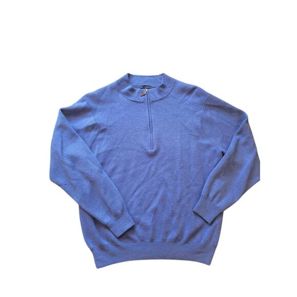 Turtleson Sweater Men's 2X Blue Italian Merino Wool Quarter Zip Pullover $195 - Picture 1 of 4